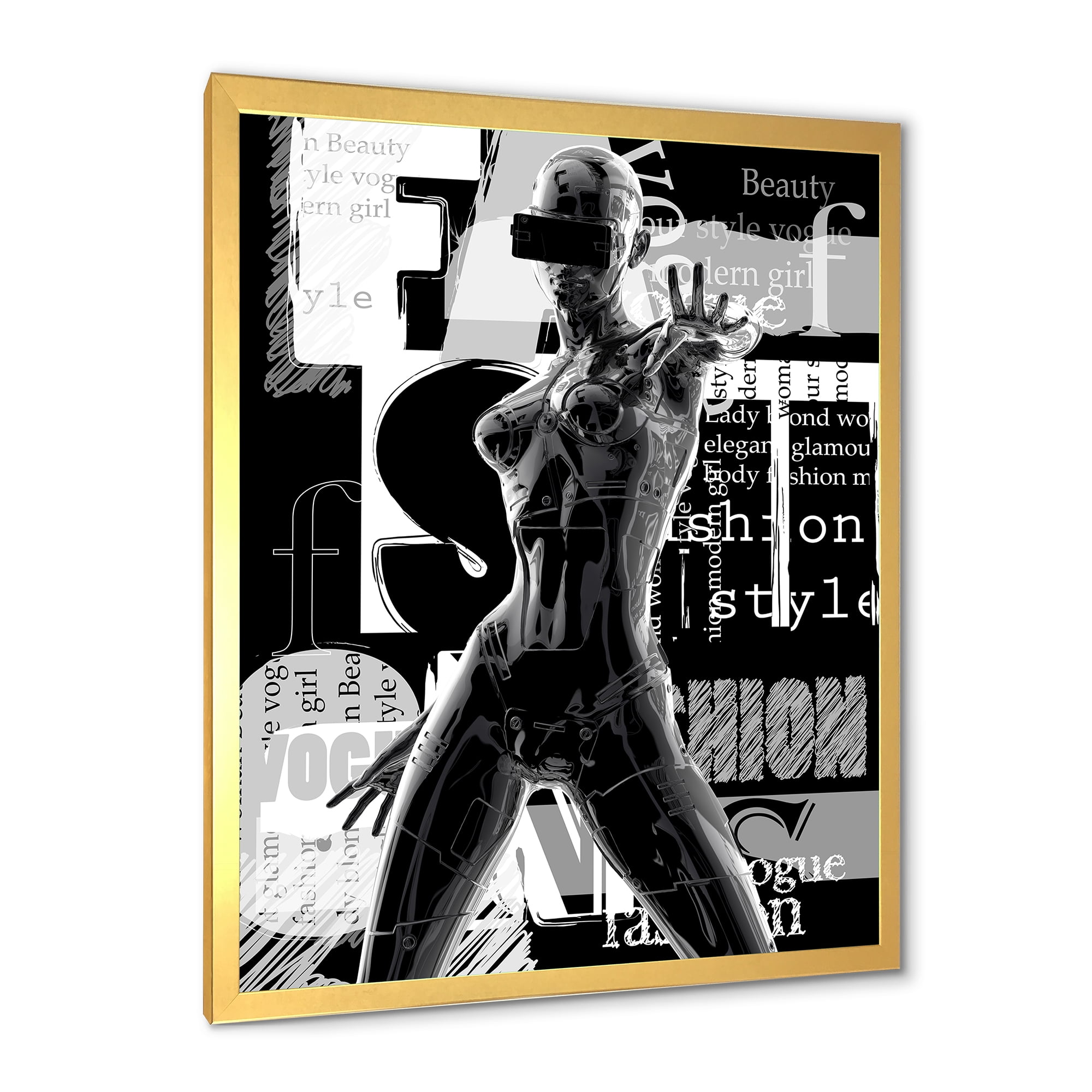 Designart 'Black and White Cyborg Body II' Modern Framed Art Print