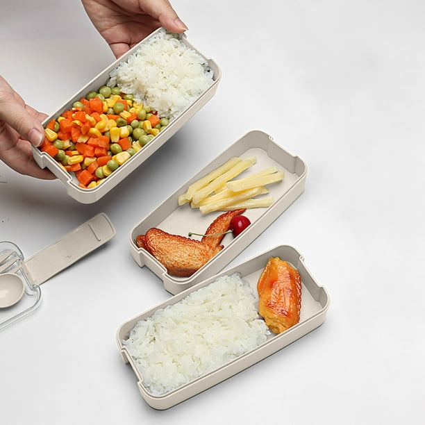 Caja Bento para preparar comidas, contenedores apilables para el almuerzo, contenedores de paja de trigo con 3 compartimentos, almacenamiento de alimentos a prueba de fugas, cocina portátil