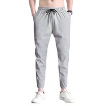 SWSMCLT Men's Stretch Pants Slim Fit Lightweight Comfy Casual Pants Trousers Drawstring Elastic Waist Spandex Grey Small