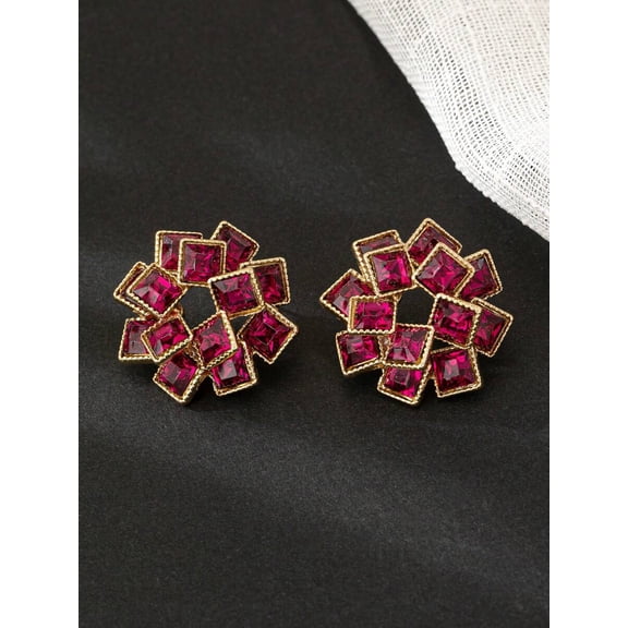 Hot Pink Faux Crystal Cluster Stud Earrings For Women