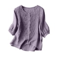 thumbnail image 5 of Wutalume Women's 3/4 Sleeve Button Down Top - Casual Cotton Blouse with Front Button Closure, 3/4 Sleeve Blouses for Women, Womens Summer Tops Lightweight,Light Purple 3XL, 5 of 8