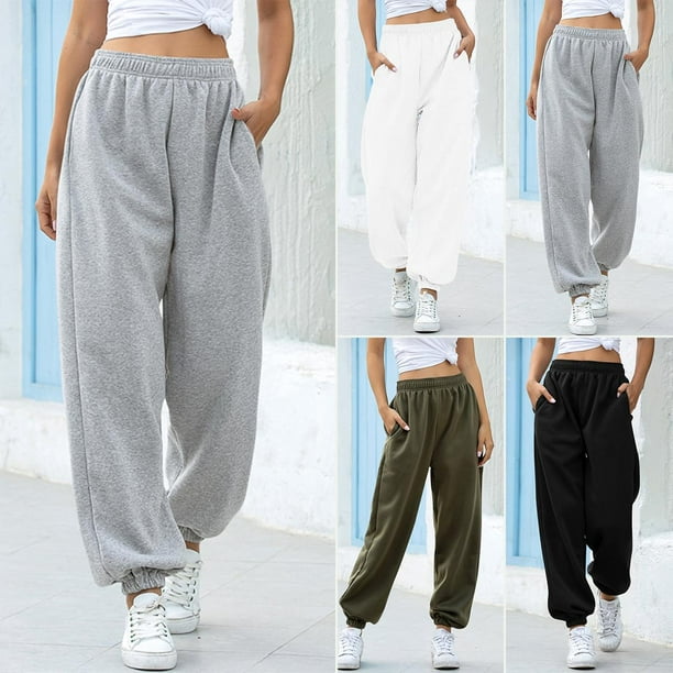 Elastic Waist Joggers Pants Casyal Women Sport Long Sweatpants Solid Color  Baggy Trousers