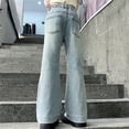 thumbnail image 4 of Girls Jeans Flare Leg Denim Pants with Pockets Teen Casual Elastic Waist Soft Cute Pants for Girls Size 15-16 Years, JN2-Light Gray, 4 of 4