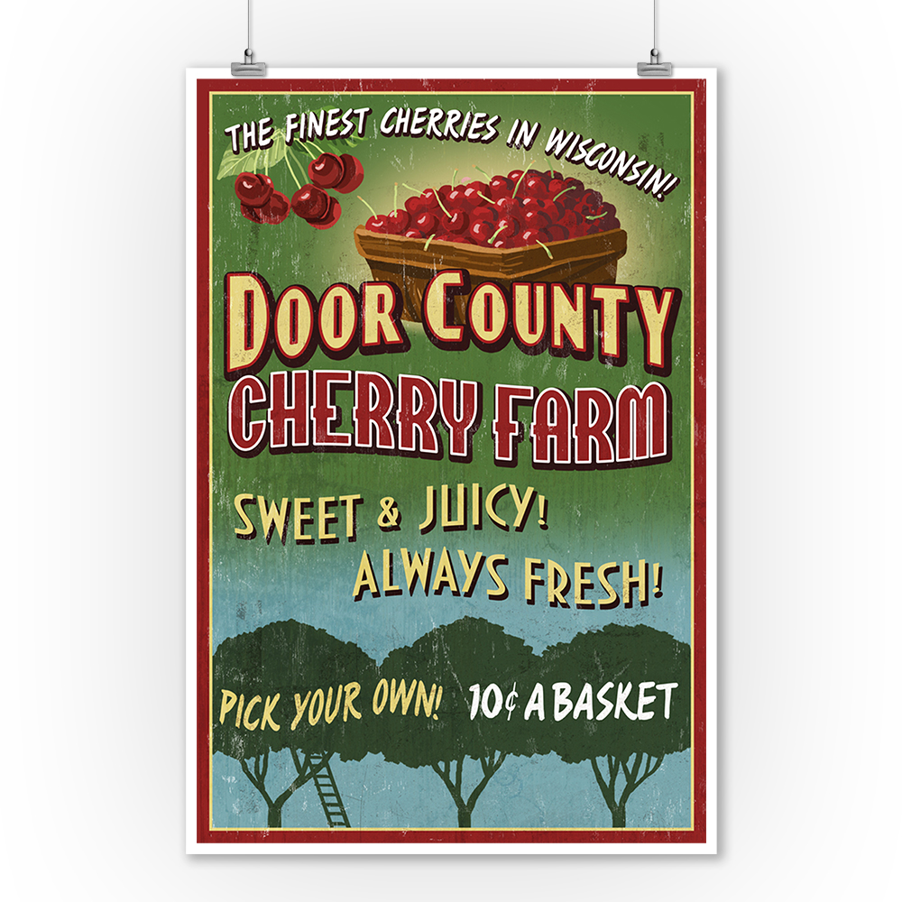 Door County Wisconsin Cherry Vintage Sign Lantern Press