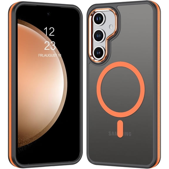 Case for Samsung Galaxy S24 Plus Magnetic [Compatible with Magsafe], Translucent Matte Back Phone Case for Samsung S24 Plus, Anti-Slip Shockproof Military Grade Drop Protection Cover- Orange