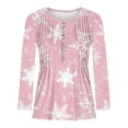 thumbnail image 3 of Long Sleeve Tee Shirt Ladies Festival New Years Outfit Henley Neck Trendy Snowflake Print Christmas Holiday Tops (X-Large, Pink), 3 of 4