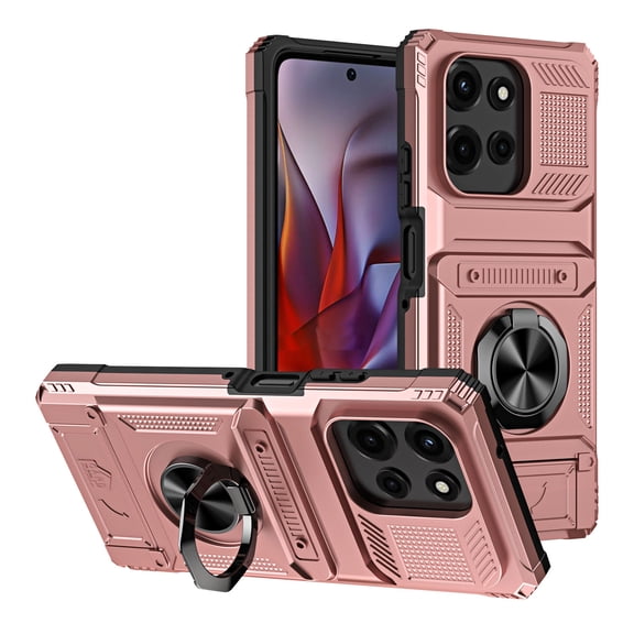 For Motorola Moto G Power 2025/ Moto G Play 2025 Phone Case Magnetic bracket Card Holder Rotated Ring Kickstand Heavy Shockproof Wallet Case