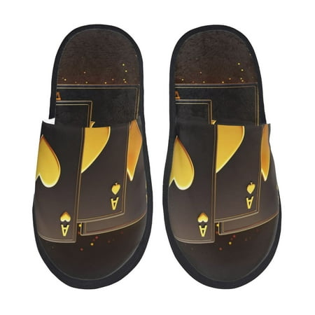 

Qekee Casino Playing Cards Print Furry Slippers for Women and Men House Slipper Funny Bedroom Slippers Indoor -Medium