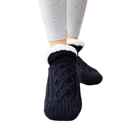 

Biekopu Winter Thick Warm Floor Socks Solid Color Home Anti-slip Slipper Socks for Women Girls