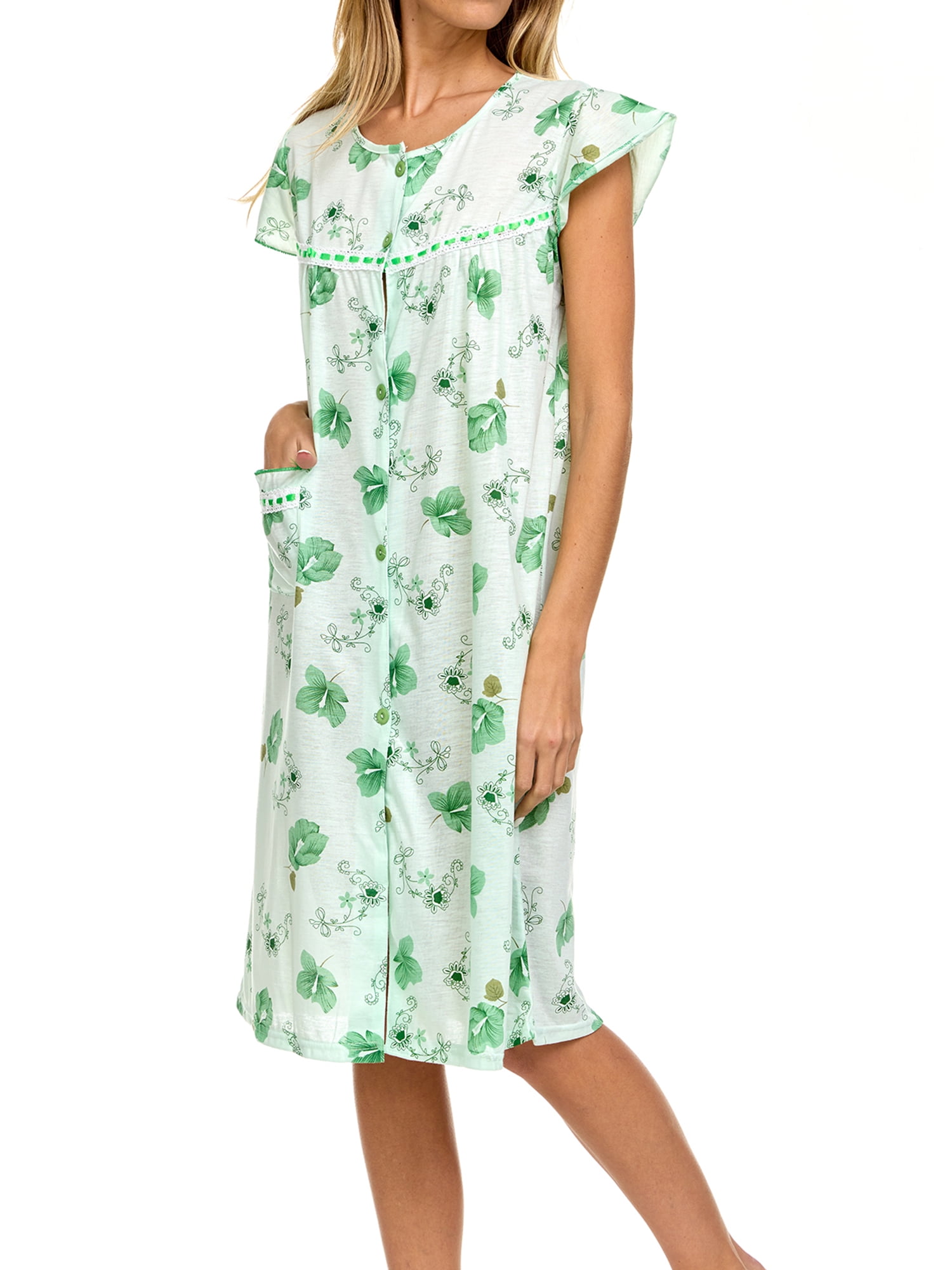 EZI Women’s Cottonrich Floral Short Sleeve Buttondown House Dress