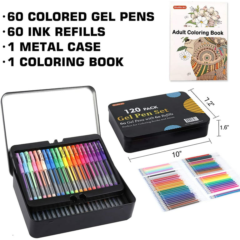 Shuttle Art Gel Pens, 120 Pack Gel Pen Set Packed in Metal Case