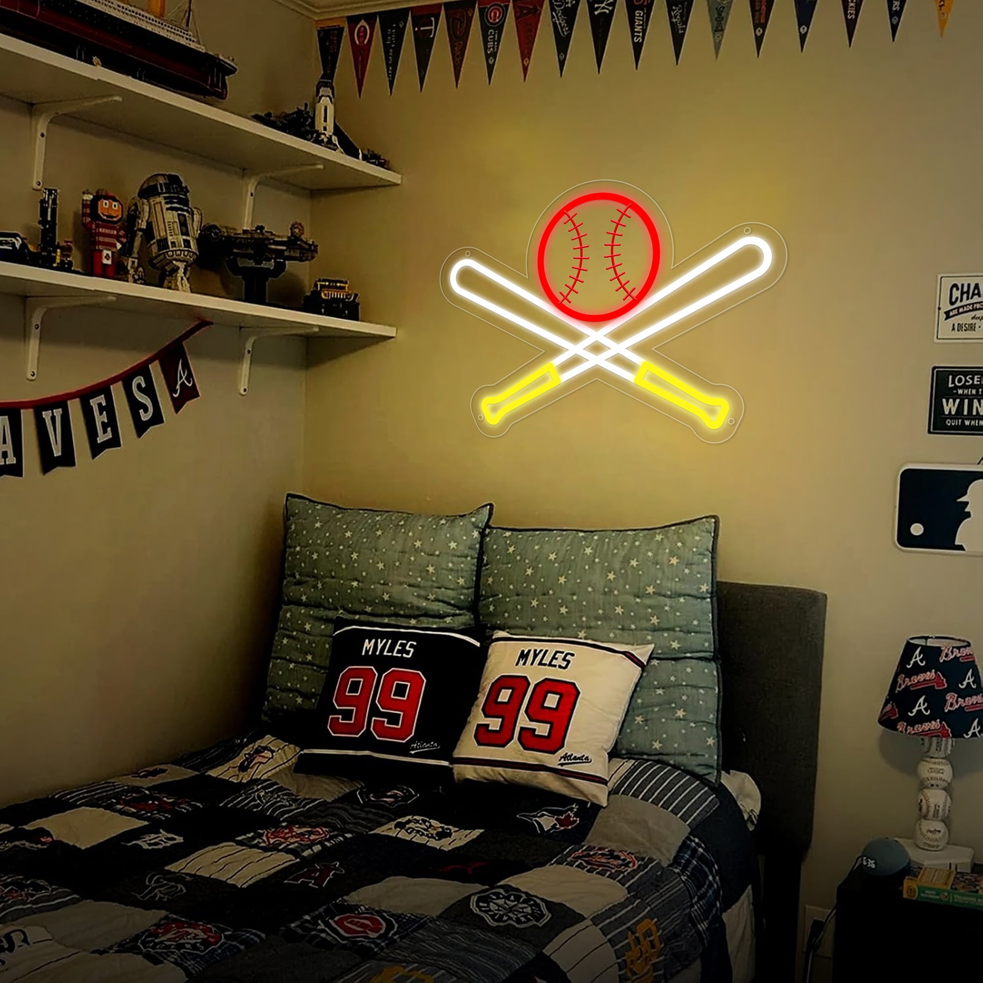 Baseball Neon Sign Dimmable Sport Wall Decor with USB Power, Gifts for Men & Boys Baseball Fan Accessories, Neon Sign for Wall Decor, LED Neon Lights for Man Cave
