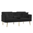 thumbnail image 4 of Convertible Futon Sofa Bed, 69-inch Modern Tufted Velvet Sleeper Sofa Couch Oversized Loveseat Sofa w/3 Adjustable Positions, 6 Metal Legs and Cup Holder for Living Room Bedroom Office, Black, 4 of 6