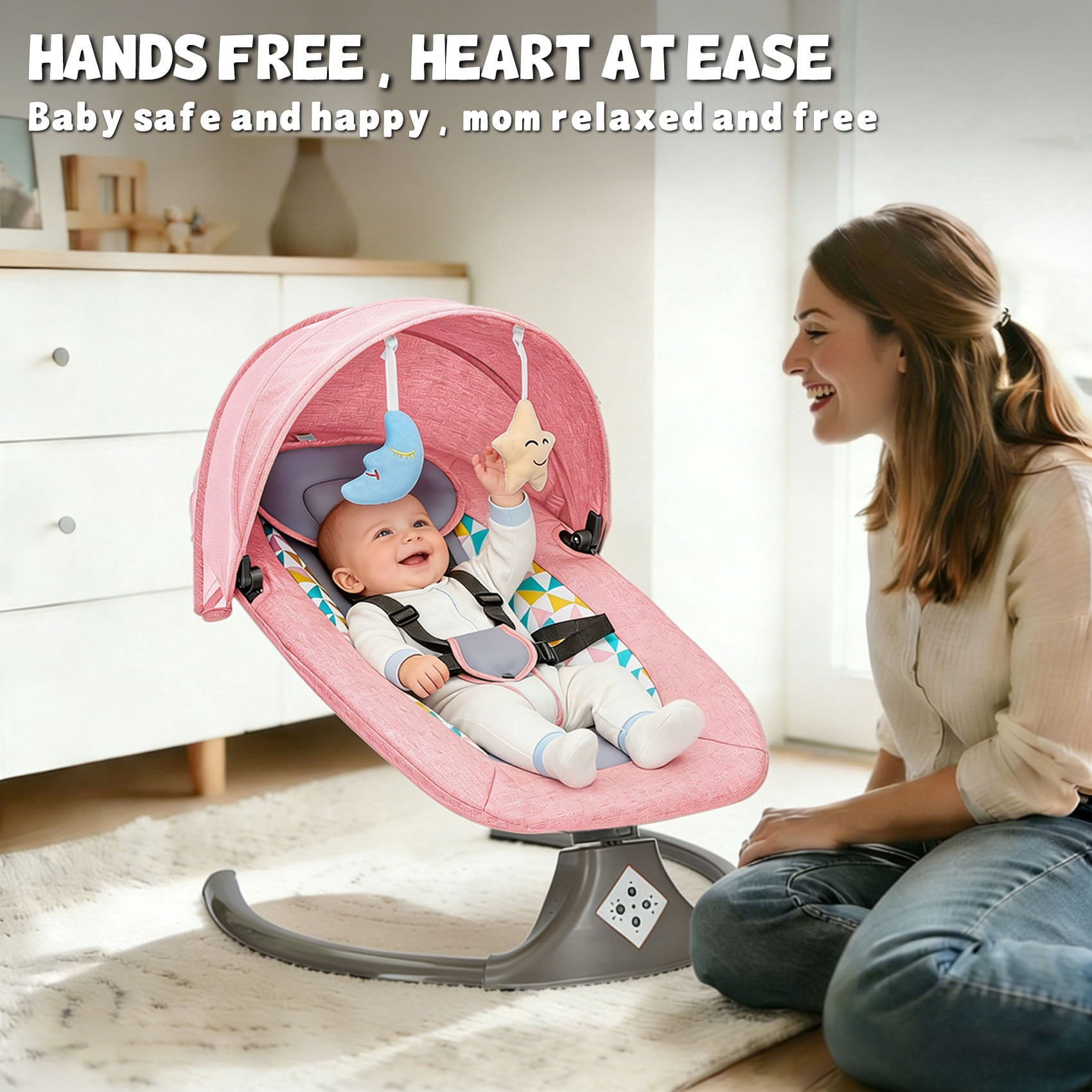 Fashionsmile Electric Baby Swing, Caveen Infant Swing Rocker with Remote Control, 5 Sway Speeds, Bluetooth Music, Grey