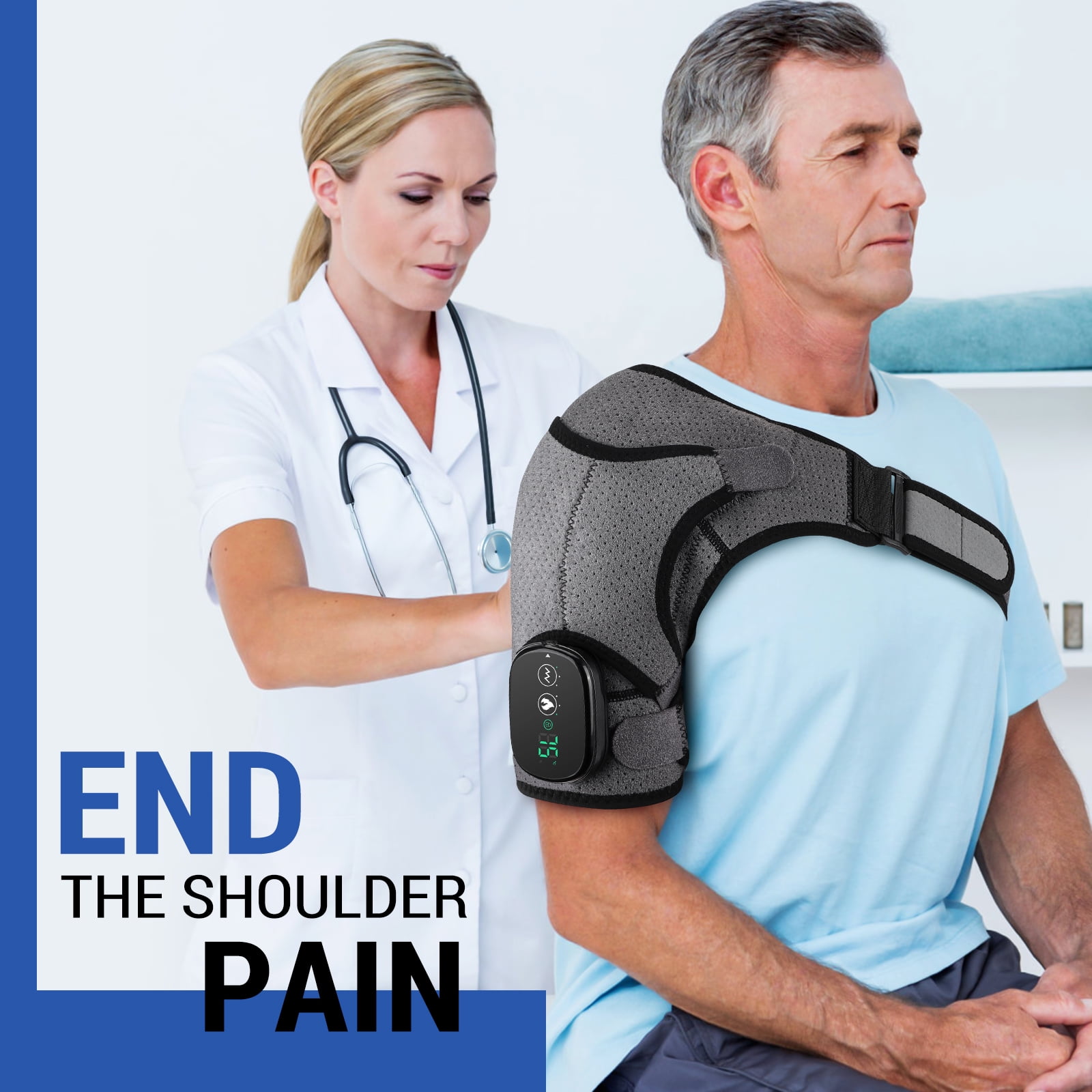Heated Shoulder Brace, Shoulder Heating Pad with Massage, Electric Cordless Heated Shoulder Wrap with 3 Heating & Vibration Levels, Vibration Heated Shoulder Massager for Men Women Relaxation