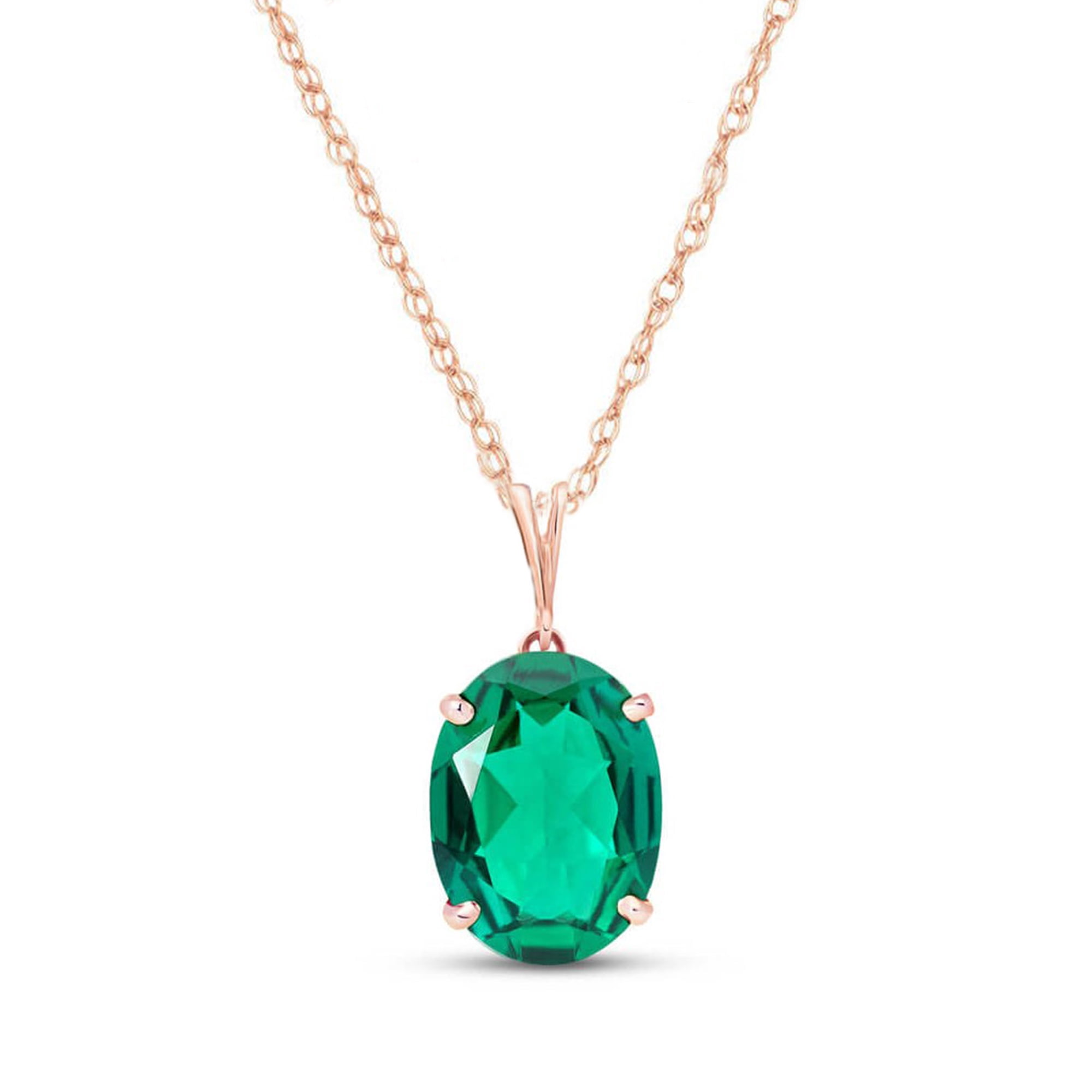 Galaxy Gold 14K Solid Gold 4.5 Carat Natural Emerald Oval Cut Pendant Necklace for Women - Rose Gold Fine Jewelry