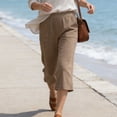 thumbnail image 6 of CFLVAEK Plus Size Womens Capri Pants Loose Fit Wide Leg Lounge Capris with Pockets Solid Color Elastic Waisted 3/4 Pant Coffee XXXL, 6 of 8