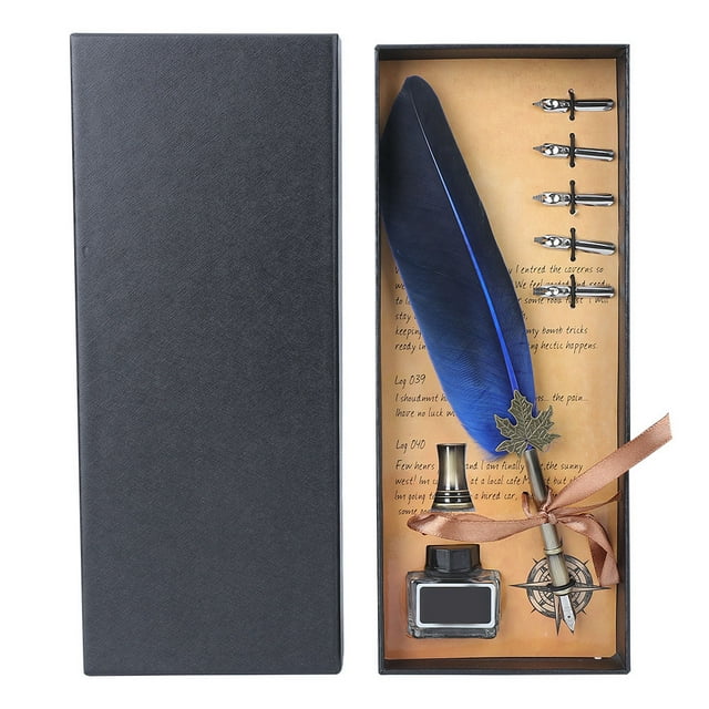 Pluma estilográfica vintage para escritura, tinta de caligrafía, pluma de inmersión con caja de regalo (azul)