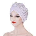 thumbnail image 2 of ZHENHONG Turbans for Women Fashion Solid Color Pearl Decorated Elastic Headband Cap Casual Headwear White, 2 of 9