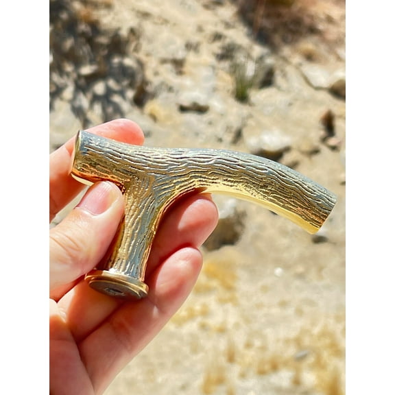 Brass Walking Stick Handle Handcrafted T Style Cane Top with Textured Finish