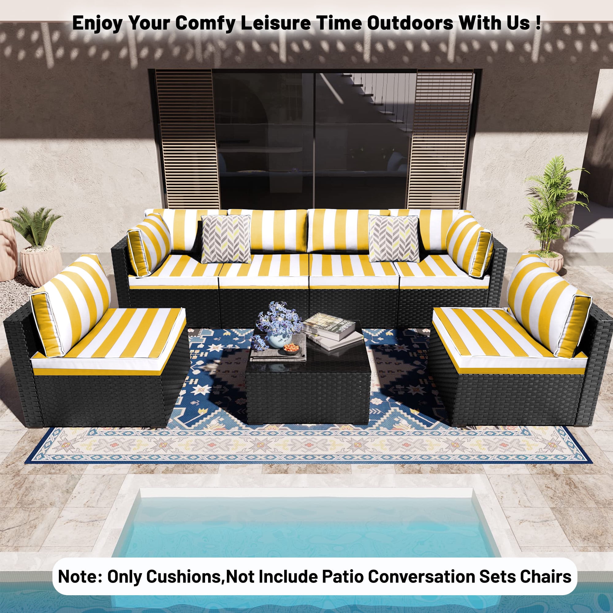 14 Piece Outdoor Replacement Cushions for Patio Furniture, Water-Repellent Outdoor Sectional Cushions for 6 Seat Sectional Patio Conversation Sets, Patio Sofa Cushions for Outdoor Couch