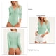 thumbnail image 5 of Bodysuit V cuello encaje manga larga color puro elegante botón mujeres mono para fiesta, 5 of 6