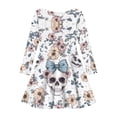 thumbnail image 4 of Girls Long Sleeve Swing Dress, Cute Floral Skull Bow Graphic Print Kids A‑Line Dress, Soft Casual Outfit for Halloween Daily Outdoor Play Wear(White,6-7 Years), 4 of 4