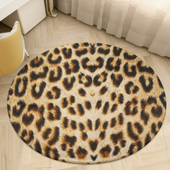 Brown Leopard Print Round Area Rugs for Bedroom Living Room, 4FT Soft Indoor Circle Carpets, Carpet Home Decor Floor Mat