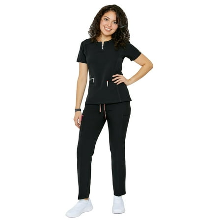 

Women s Soft Stretch Silver Zipper Uniform Scrubs - Style ST400