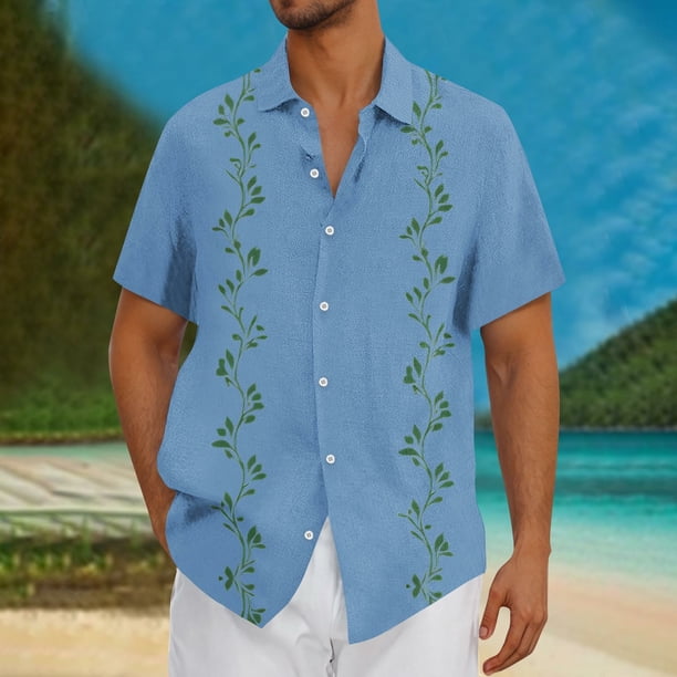 Blusa y camisa de manga corta con cuello vuelto Camisa casual para hombre Camisa de bolos vintage de manga corta Camisas de verano de playa cubana Camisa con botones Blusa para hombre Poliéster