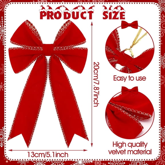 SHILIU-24 Pcs Christmas Velvet Bows 5 x 7.9 Inch Rustic Velvet Christmas Tree Bows Vintage Tree Ornaments for Xmas Holiday Garland Home Decor Wedding Outdoor Indoor Decoration(Red)