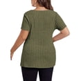 thumbnail image 4 of DYMADE Womens Plus Size Tops Solid Spliced V-Neck Short Sleeve Basic T-Shirt, 4 of 4