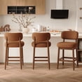 thumbnail image 5 of Hawsaiy Counter Height Bar Stools Set of 2, Mid Century Modern Boucle Barstools with Solid Wood Frame, Upholstered Kitchen Island Stools with Backrest & Footrest, Brown, 5 of 6