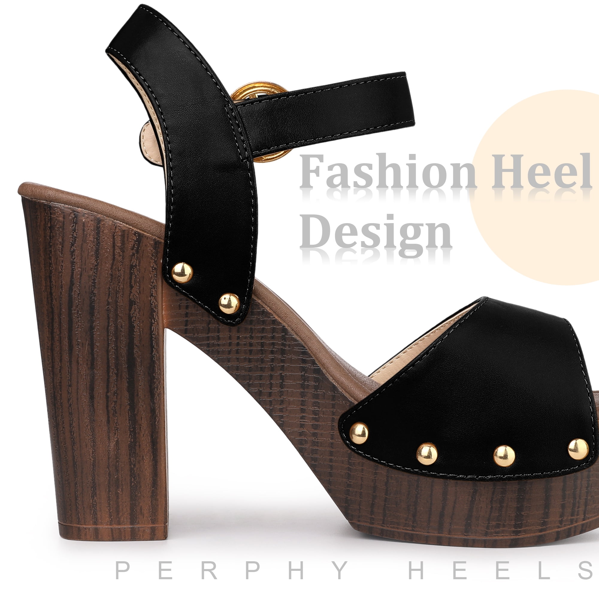 Unique Bargains Platform Buckle Ankle Strap Chunky High Heels Sandals for Women Black 9.5