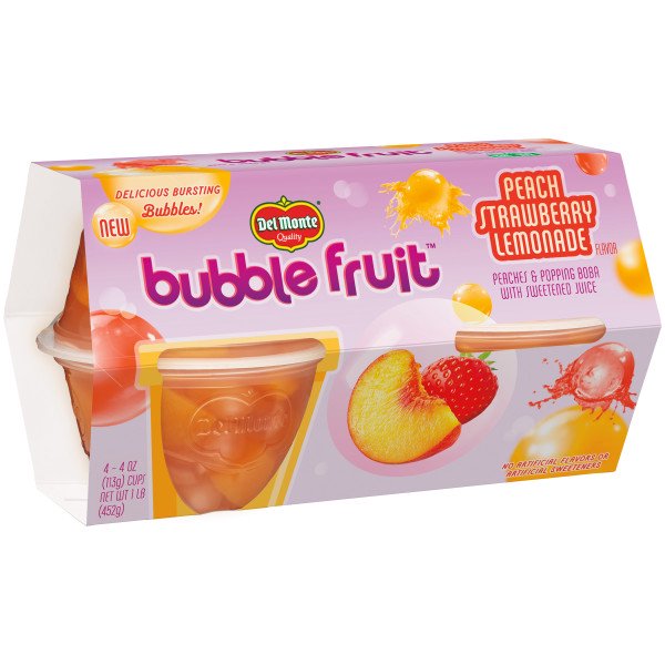 (4 Cups) Del Monte Bubble Fruit Peach Strawberry Lemonade, Fruit Cup