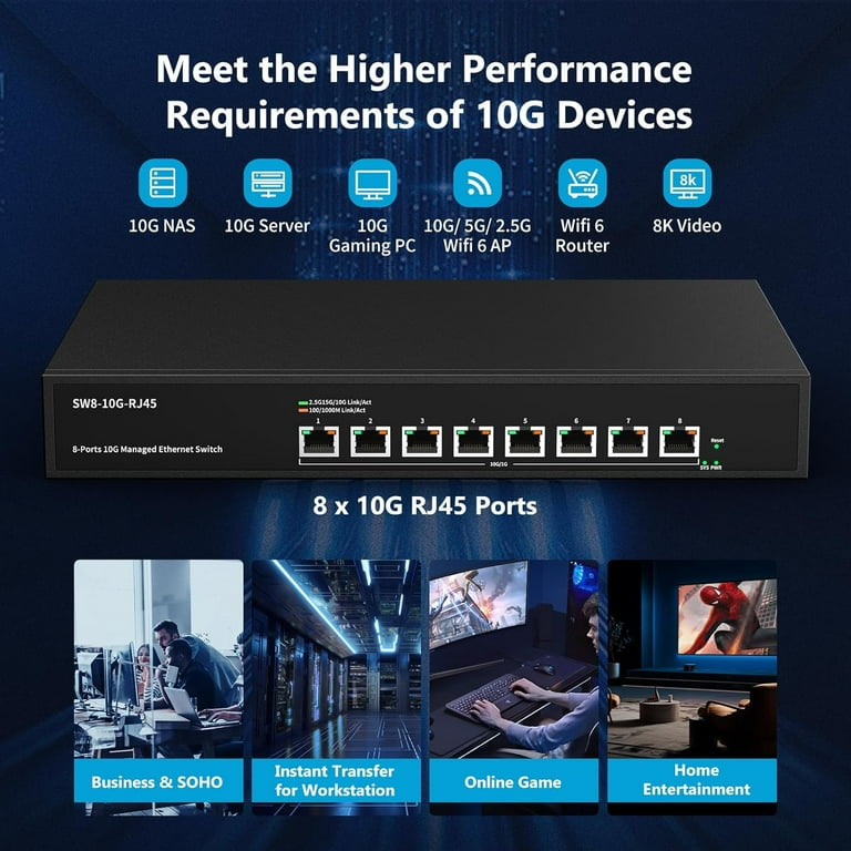 5 Port 10Gb RJ45 Web Managed Ethernet Network Switch, 5 X 10 Gigabit Base T Port | 10Gbps Multi Gig Swicth Support 5G 2.5G 1G 100M | 19 Inch Rack Mount | 100G Bandwidth | Metal Casing