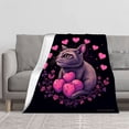 thumbnail image 2 of Whimsical Purple Cat Flannel Blanket - Cozy Soft Blanket with Floral Wreath & Hearts Design for Sofa Travel Bed Chair, 2 of 7