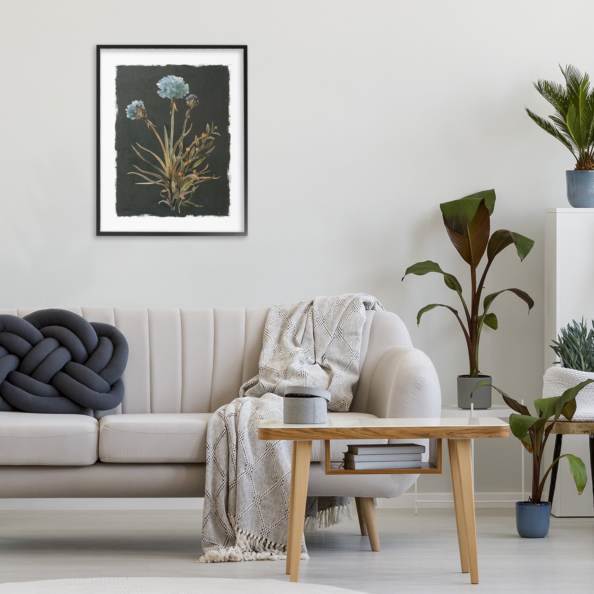 Stupell Industries Cerulean Bloom on Dark Green Black Framed Giclee Art, design by Carol Robinson