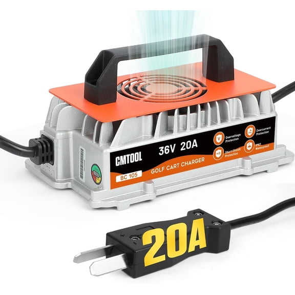 36V 20A Golf Cart Battery Charger for EZGO/Yamaha/Club Car IP67 Waterproof Fully Automatic Smart Fast Charging with 16Ft Cable for Lead-Acid Batteries