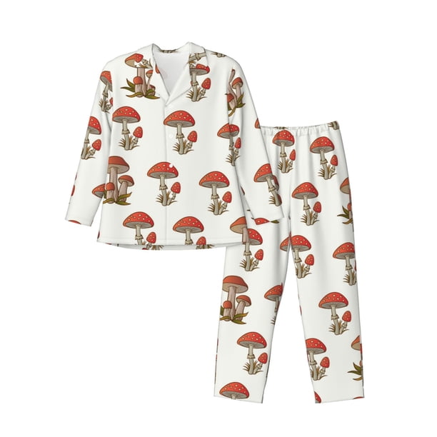 Balery Mushroom Pijama para Hombre de Dos Piezas con Manga Larga, Conjunto de Dormir y Descanso Suave con Bolsillos-Medium