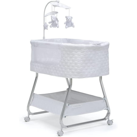 Delta Children Nod Bassinet - Smart Sleeper with Auto Glide Motion Wi-Fi and Airflow Mesh - Compatible with Amazon Alexa Goggle Assistant and Delta Children Connect App White