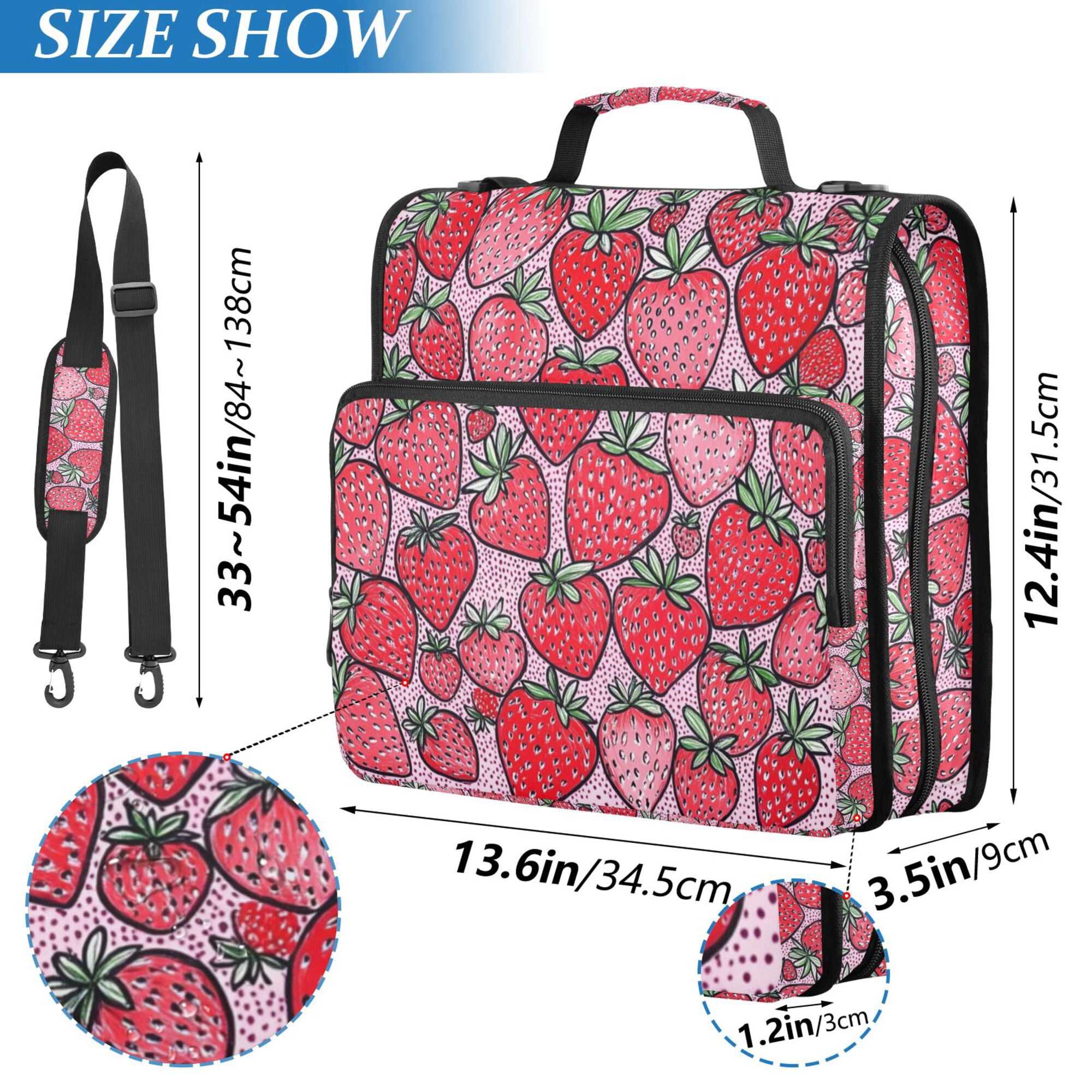 FORMRS Zipper Binder with Shoulder Strap 2-inch Ring 500 Sheet Capacity File Bag, Sweet Strawberry