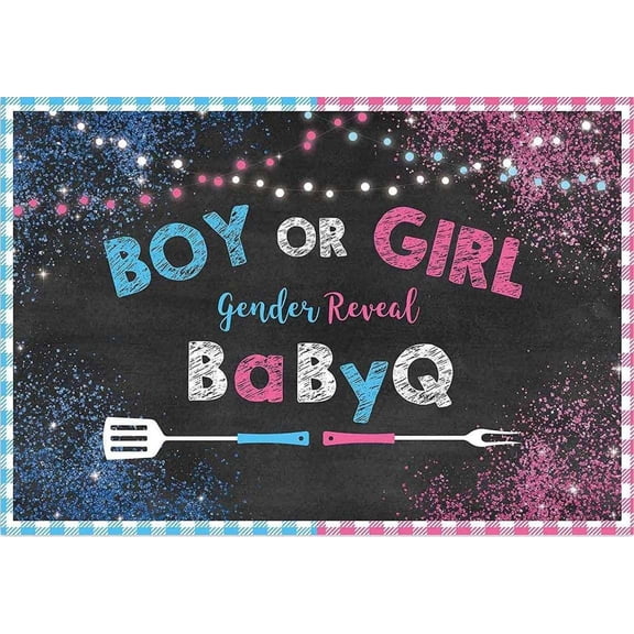 BBQ Gender Reveal Backdrop He or She Boy or Girl Baby Shower Birthday Theme Party Chalkboard Background Supplies Banner