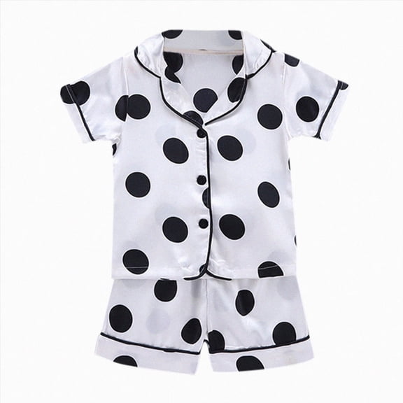 WUANDIXFA Girl Summer Pajamas Girls Silk Pajama Sets 2pcs Button Down Kids Satin Pjs set Short Sleeve Sleepwear,White,2-3 Years