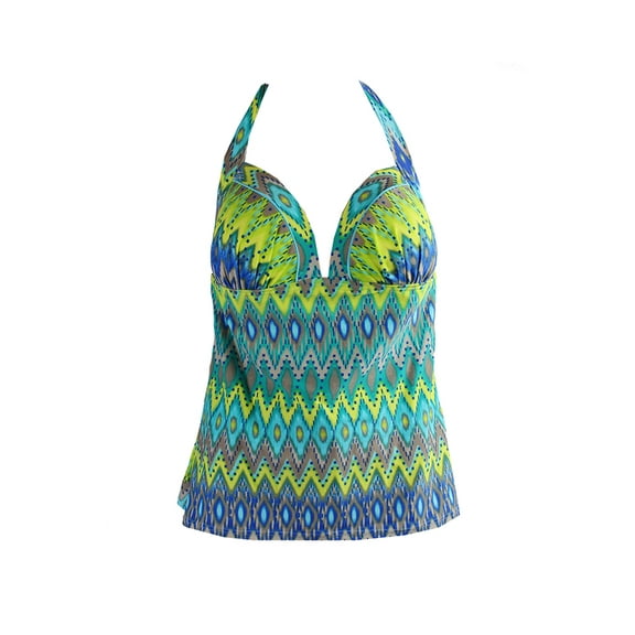 island escape turquoise ikat-print halter tankini top 16
