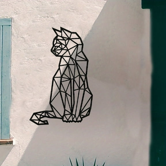 Chic Wrought Iron Cat Wall Art - Modern Geometric Metal Cat Decor for Wall | Handcrafted 3D Wall Hanging Sculpture for Halloween & Christmas Housewarming | Stylish Gifts for Pet Lover