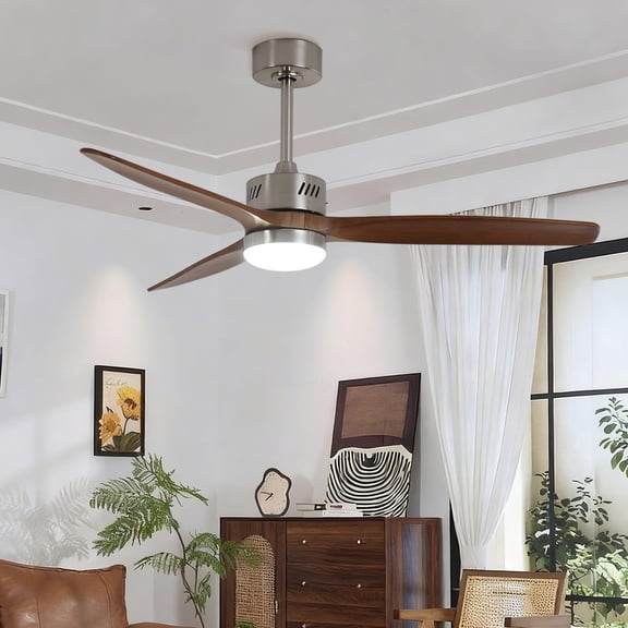 Taimei Glio 52 in. Nickel Walnut Downrod Standard Ceiling Fan with Integrated LED with Remote Included DC Motor Reversible