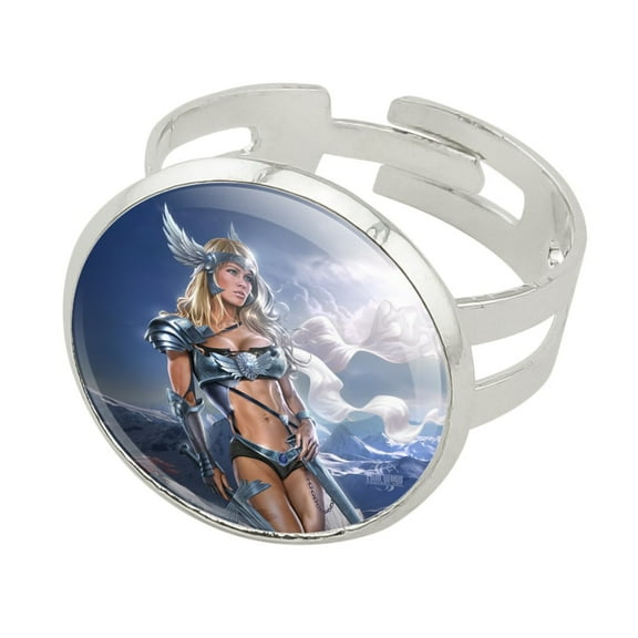 Norse Valkyrie Warrior Maiden Woman Silver Plated Adjustable Novelty Ring