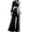Black, variant on Joernso 2Pcs/Set Women Outfit Bandage Bowknot High Waist Wide Leg One Shoulder Top Patchwork Shiny Pants Set Streetwear