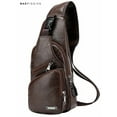 thumbnail image 3 of BadPiggies Men's Leather Sling Bag Daypack Shoulder Chest Crossbody Bag Anti Theft With USB Charging Port"Dark Brown", 3 of 7